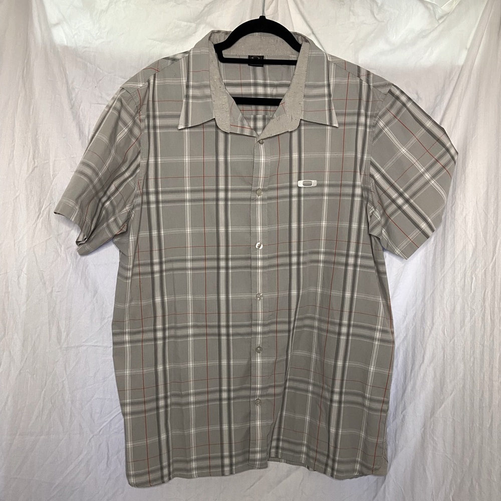 Men's Oxford Oakley button down shirt Gray Plaid size XL